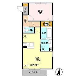 JR武蔵野線 越谷レイクタウン駅 徒歩16分の賃貸アパート 1階1LDKの間取り