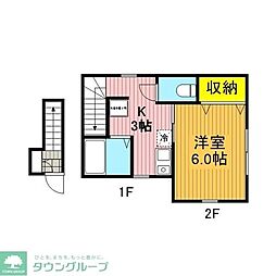 東武伊勢崎線 せんげん台駅 徒歩13分の賃貸アパート 2階1Kの間取り