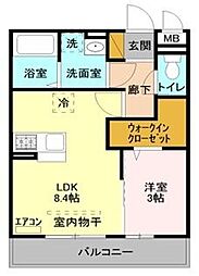 JR東北本線 東大宮駅 徒歩11分の賃貸アパート 2階1LDKの間取り