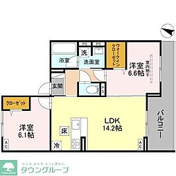 埼玉高速鉄道 浦和美園駅 徒歩9分の賃貸アパート 1階2LDKの間取り