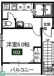 東武伊勢崎線 一ノ割駅 徒歩2分の賃貸アパート 3階1Kの間取り