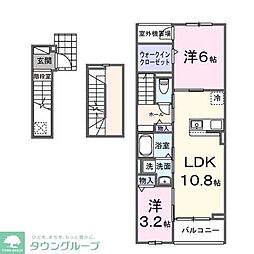 東武野田線 岩槻駅 徒歩23分の賃貸アパート 3階2LDKの間取り
