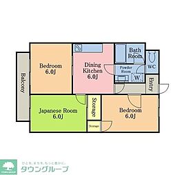 東武伊勢崎線 せんげん台駅 徒歩5分の賃貸アパート 2階3DKの間取り