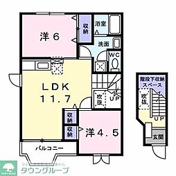 湘南新宿ライン宇須 白岡駅 徒歩29分の賃貸アパート 2階2LDKの間取り