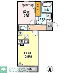 JR武蔵野線 越谷レイクタウン駅 徒歩11分の賃貸アパート 3階1LDKの間取り