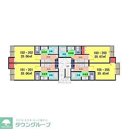 東武伊勢崎線 一ノ割駅 徒歩7分の賃貸アパート 2階1Kの間取り