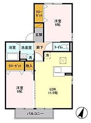エクセルヒルズA 2LDKの間取図画像