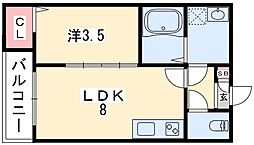 京阪本線 萱島駅 徒歩10分の賃貸アパート 3階1LDKの間取り