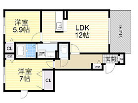 CASA VERDE B棟  ｜ 大阪府箕面市粟生間谷東５丁目（賃貸アパート2LDK・1階・59.71㎡） その2