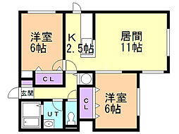 エルドラード西宮の沢 2LDKの間取図画像