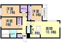 札幌市西区八軒二条東2丁目マンション 3LDKの間取図画像