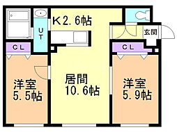 リッツハウス山の手 2LDKの間取図画像