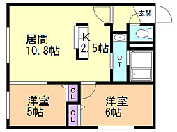 ウッドストックガーデン 2LDKの間取図画像