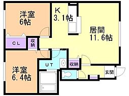 チェリーハイツ4 2LDKの間取図画像