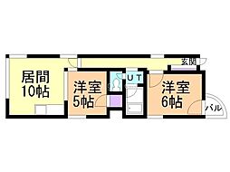 ローヤルハイツ山の手 2LDKの間取図画像