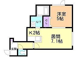 カーザフェリス稲穂 1LDKの間取図画像