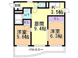 サイレンスウエスト 2LDKの間取図画像