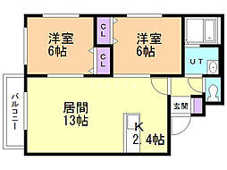 ビッグブリッヂ富丘 2LDKの間取図画像