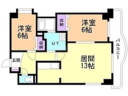ライトリバー参番館 2LDKの間取図画像