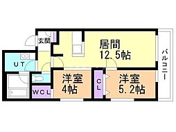 Riverside琴似 2LDKの間取図画像