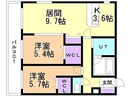 アーバンプラウド 2LDKの間取図画像