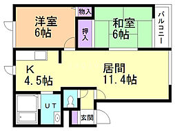 ブリーズヒルC 2LDKの間取図画像