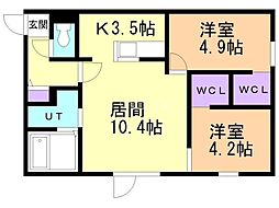 Riviere手稲Avance 2LDKの間取図画像