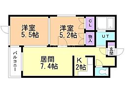 カールトンハウス 2LDKの間取図画像