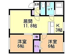 タケエイハイム2 2LDKの間取図画像