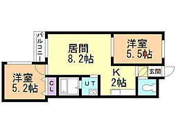 松原コート4 2LDKの間取図画像