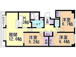 ウエストヒルコート2 3LDKの間取図画像