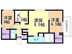 ファランドール山の手 2LDKの間取図画像