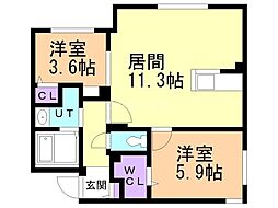 Ａｌｉｖｉｓ琴似 1階2LDKの間取り