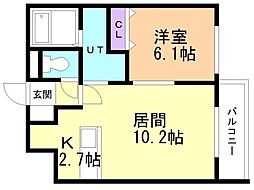 ラピス山の手 1LDKの間取図画像