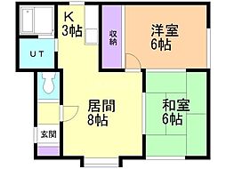 アベールコーポ 2階2LDKの間取り
