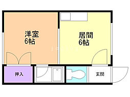 ワトミ1号館 2階1DKの間取り