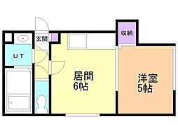Ａフラット学園前 1階1DKの間取り