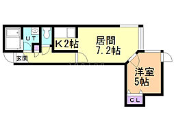 プルメリア北野 1階1LDKの間取り