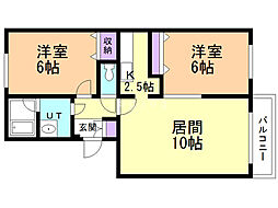 羊ヶ丘マンション 3階2LDKの間取り
