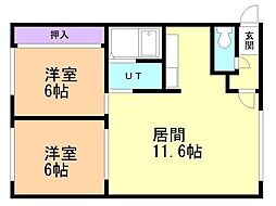 コーポアベニュー 2階2LDKの間取り