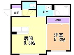 クロス水車町 1LDKの間取図画像