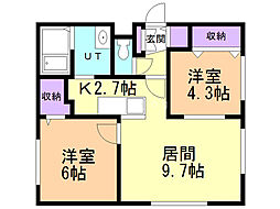 VillageVanguard 2LDKの間取図画像