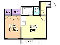 パルコート中の島 1DKの間取図画像