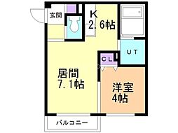 グランシード月寒西 1LDKの間取図画像