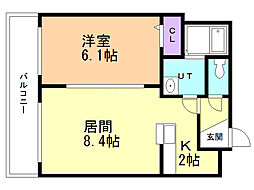 エクセル美園 1LDKの間取図画像