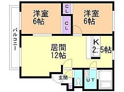 カーザセレーナ1 2LDKの間取図画像