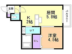 blanc 1DKの間取図画像