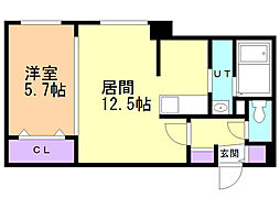 ALPHA美園 1LDKの間取図画像
