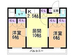 ハイグレード美園 2LDKの間取図画像