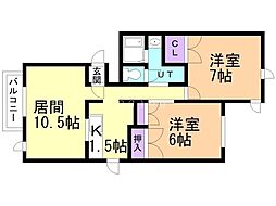 チュチュハーダム 2LDKの間取図画像